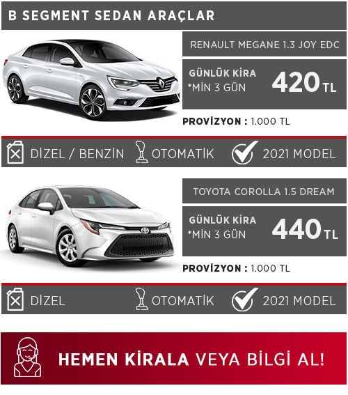 b segment kiralık araç - kiralık renault megane - kiralık toyota corolla